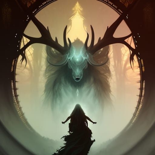 Mystical Spirit Elk in Dark Fantasy Style
