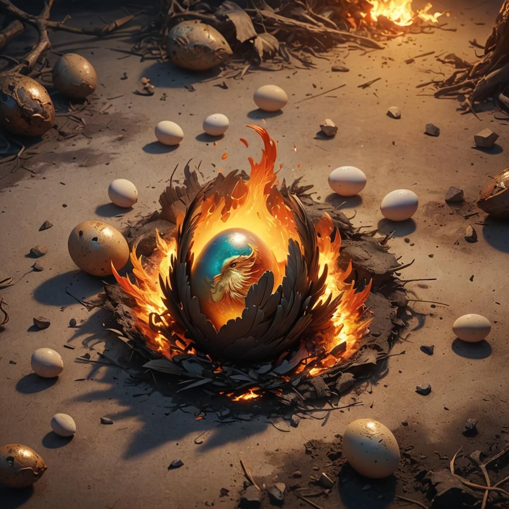 Phoenix Hatching Illustration in Anime Style