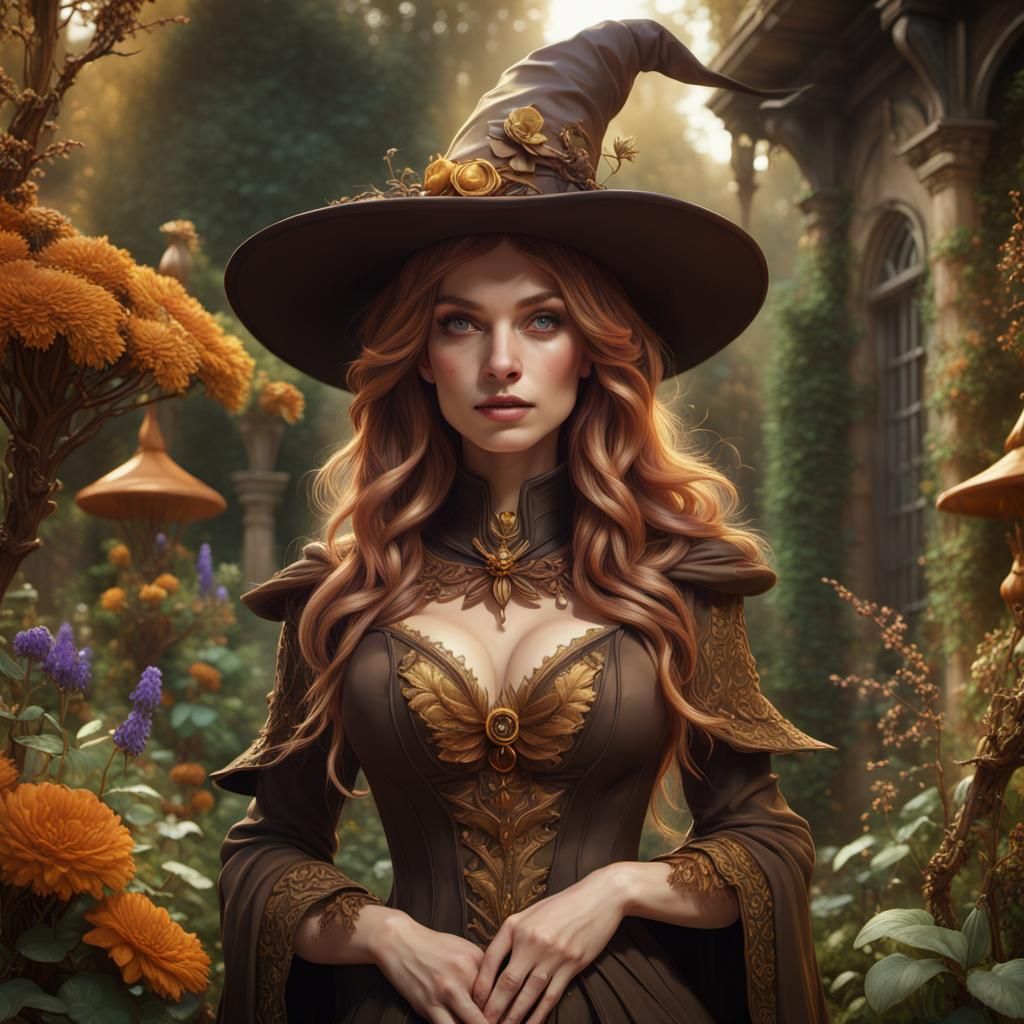 Garden Witch in Gold and Brown Fantasy Art