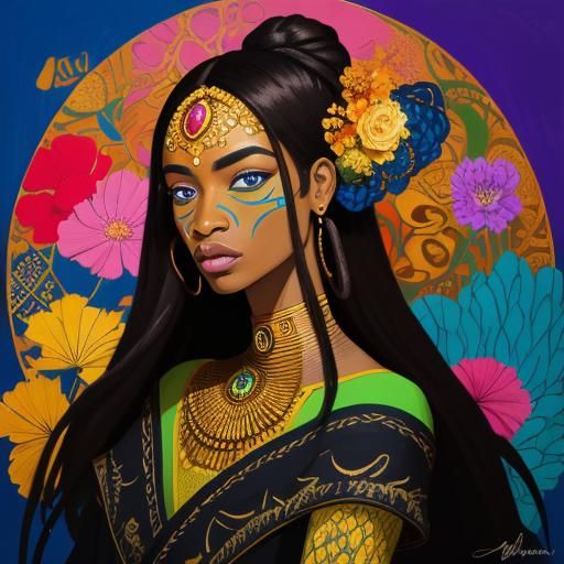 Abstract Expressionist Portrait: Dragon Woman in Bloom