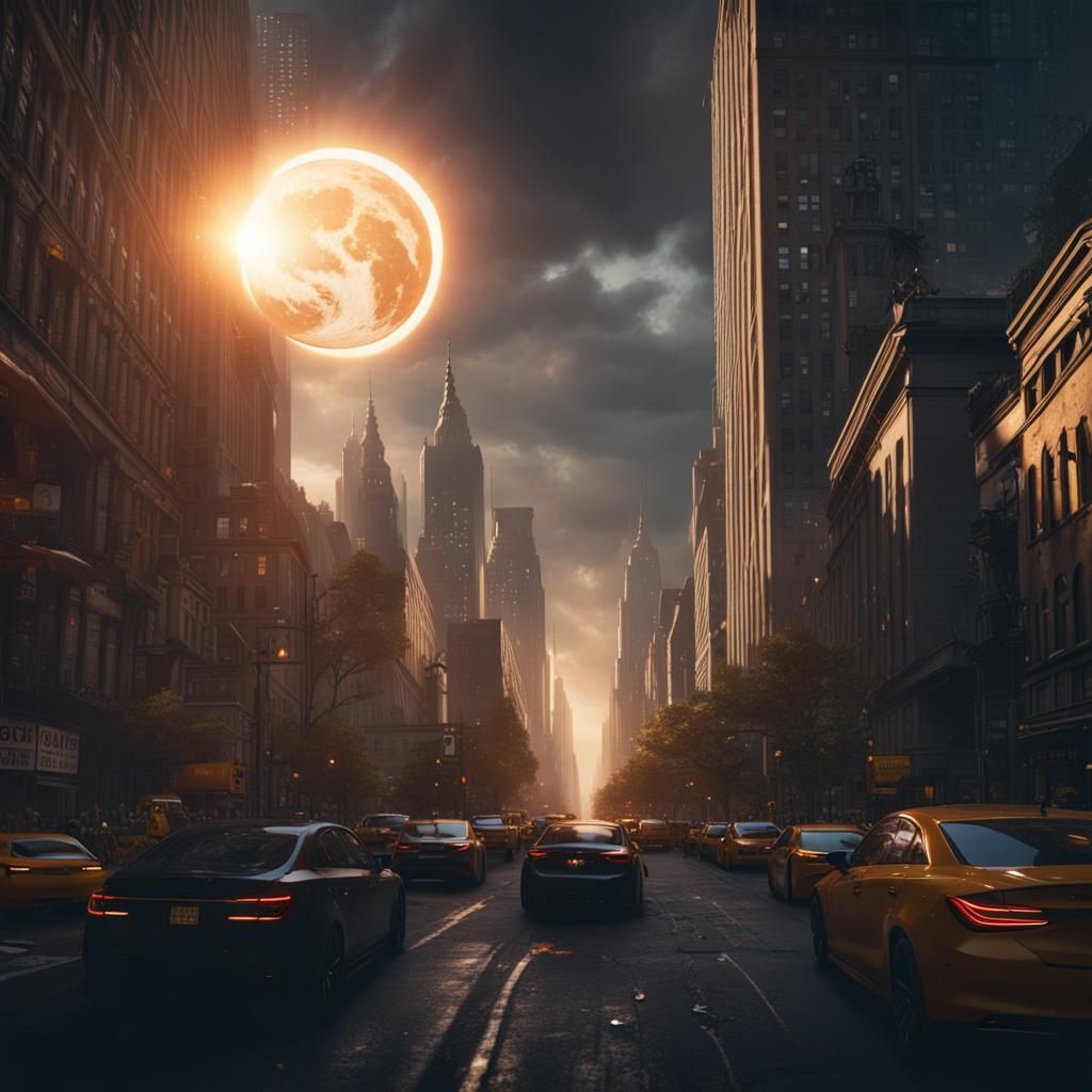 Solar Eclipse Over New York: Detailed Matte Painting