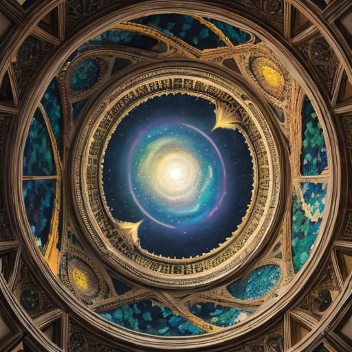 Maximalist Nautilus Curves with Fiery Starry Night