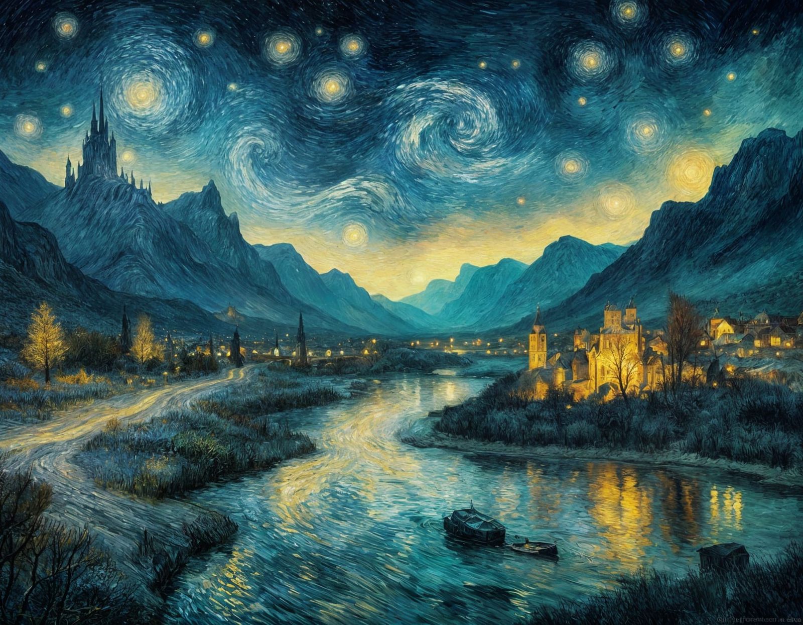 Mystic Mirages in Van Gogh Style Landscape