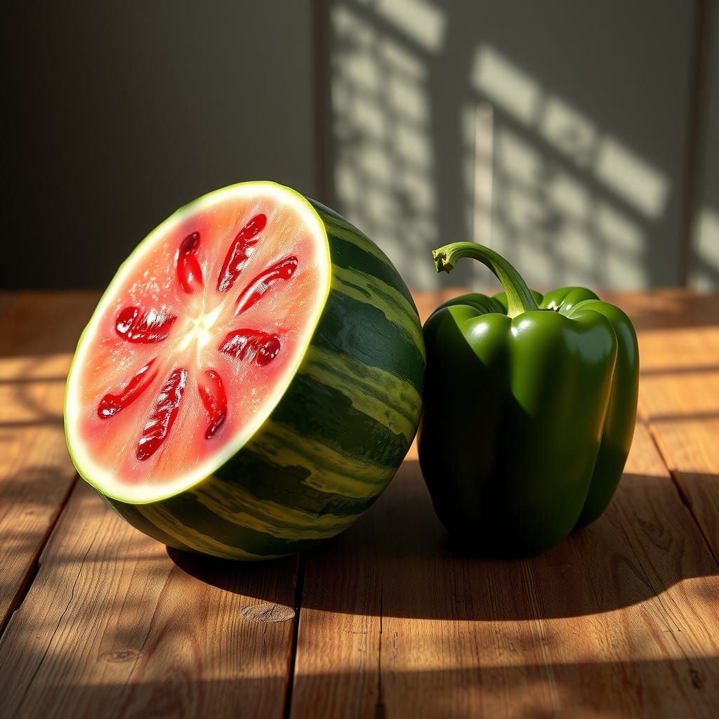 Juicy Watermelon and Crisp Bell Pepper Still Life