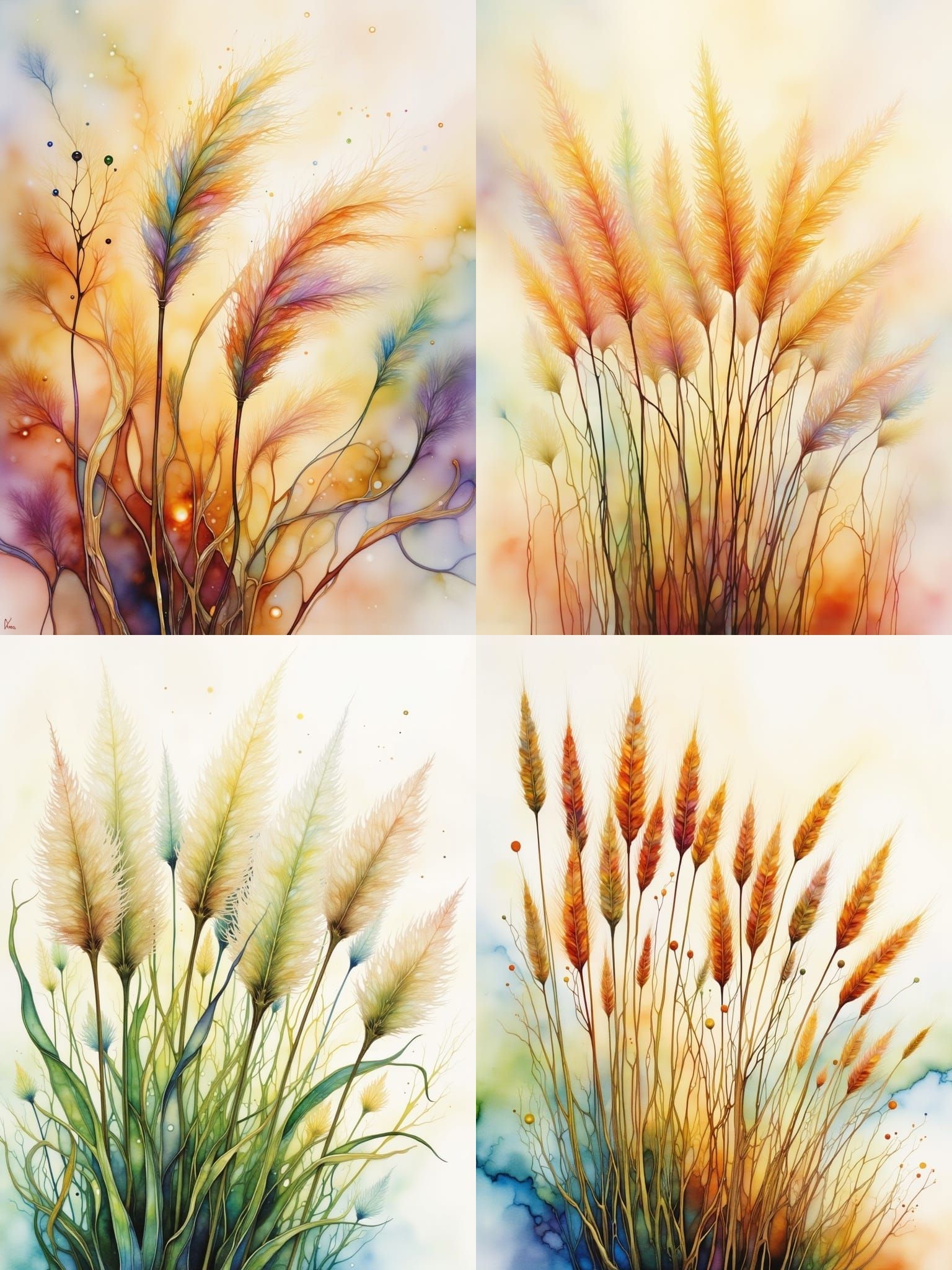 Ethereal Miscanthus in Delicate Watercolor Painting