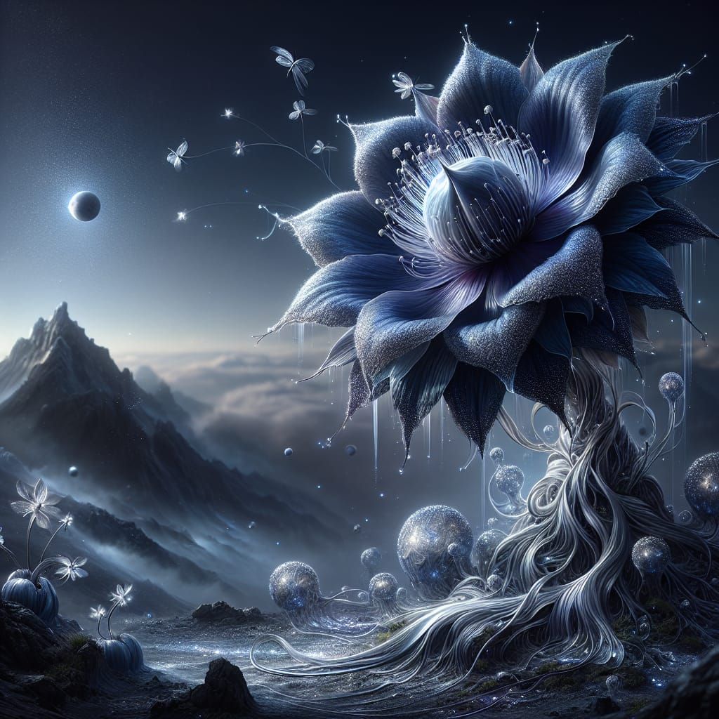 Mystical Eclipse Bloom with Shimmering Stardust