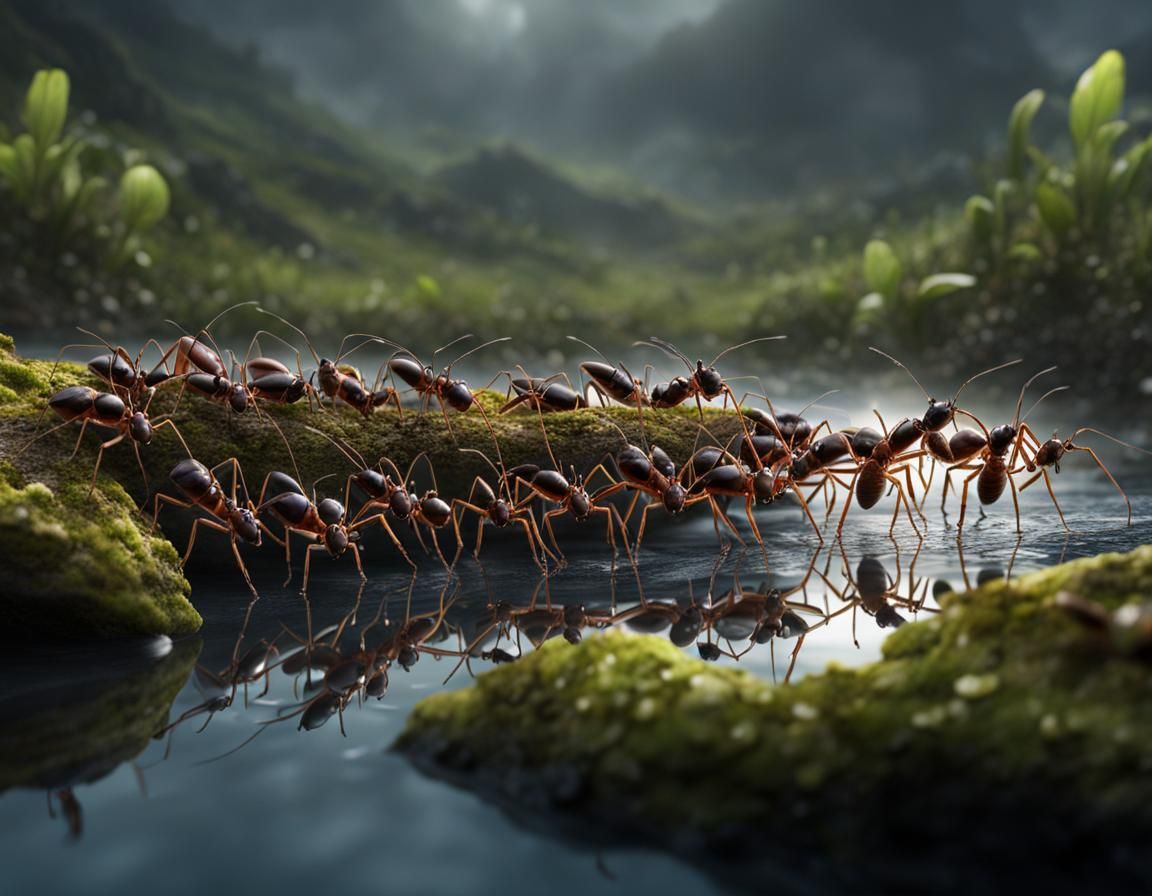 Marching Ants on their way crossing water