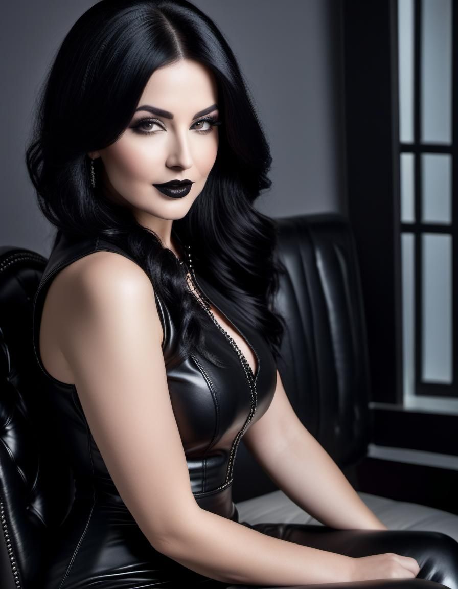 Gothic Woman in Black Leather Dress, Splash Art