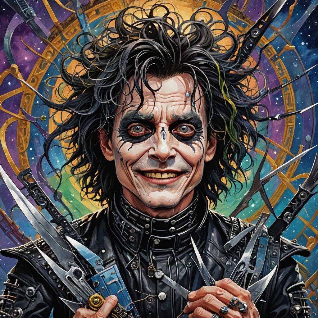 Surreal Scissorhands Hug: Cosmic Astral Illustration