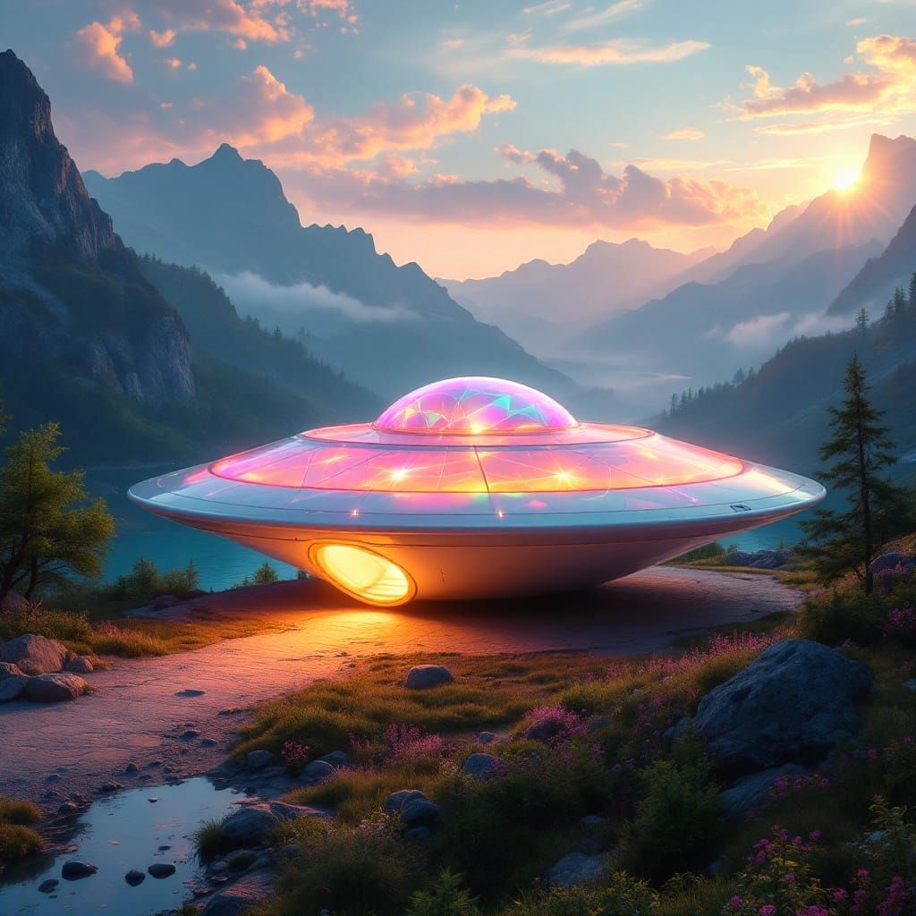 Ethereal Spaceship Glows at Dawn in Valley Wonder