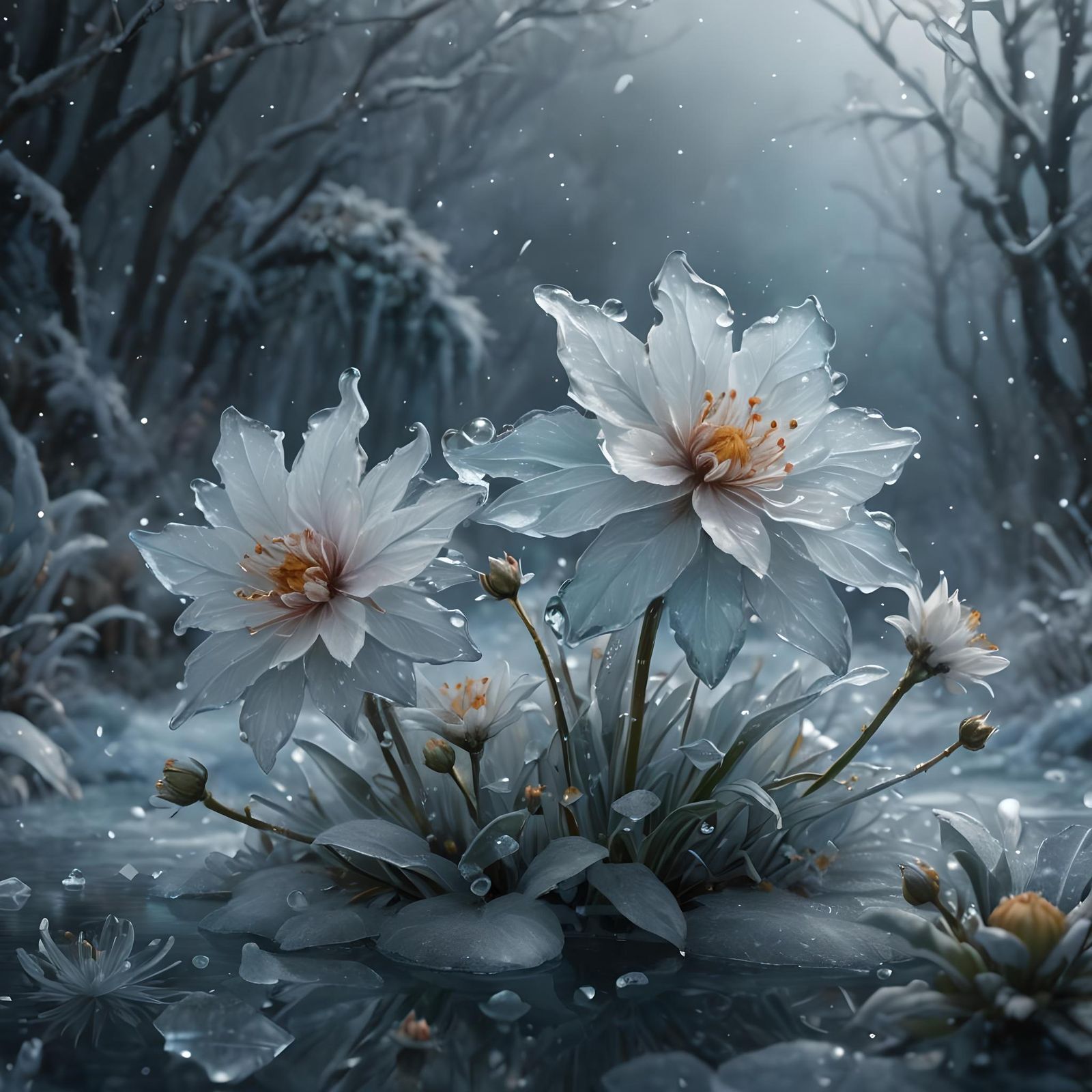 Magical Flowers Bloom in Icy Wonderland