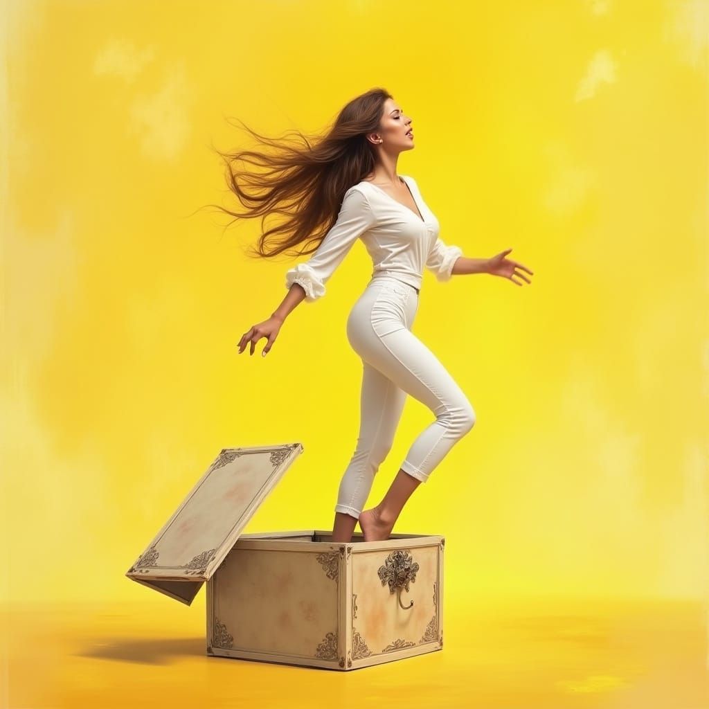 Sensual Woman Escapes Tiny Box in Impressionist Style