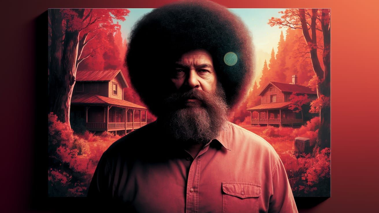 Bob Ross as a 3D Portrait with Vibrant Woodland Scene