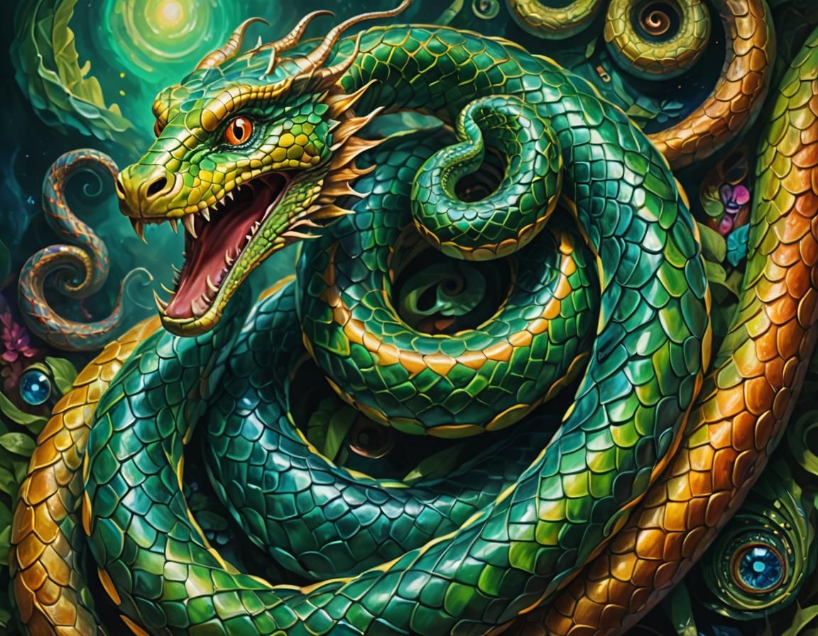 Serpent Coiled in Emerald, Sapphire, and Amethyst