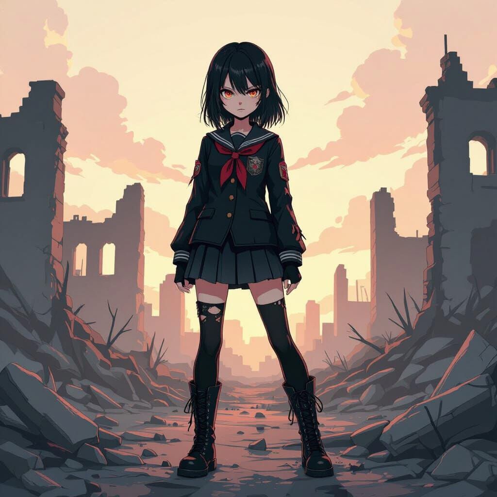 Dystopian Goth Schoolgirl in Manga Style