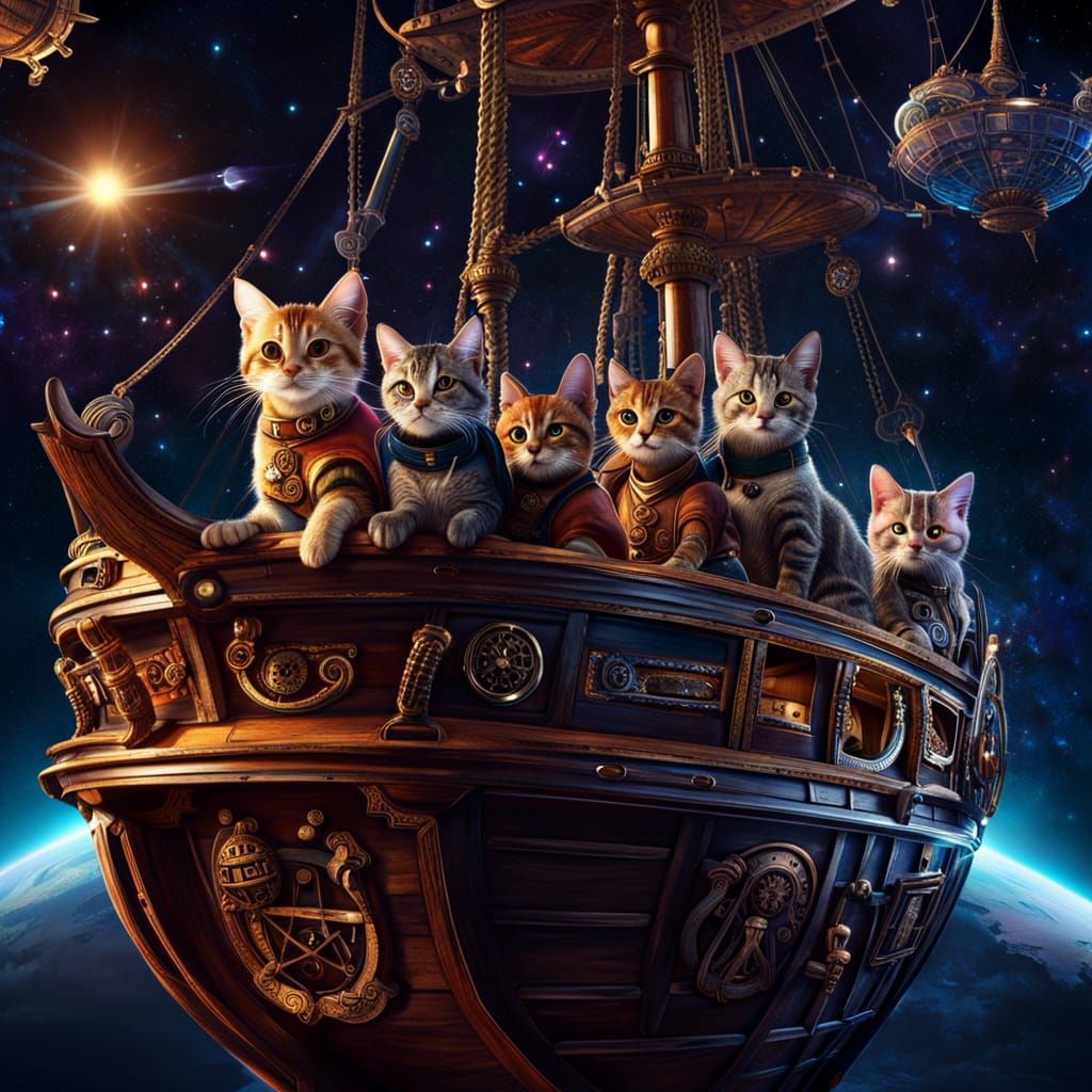 Detailed Cat Pirates in Space Galaxy