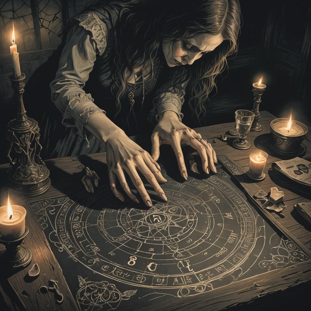 Eerie Ouija Board Illustration in Dark Fantasy Style