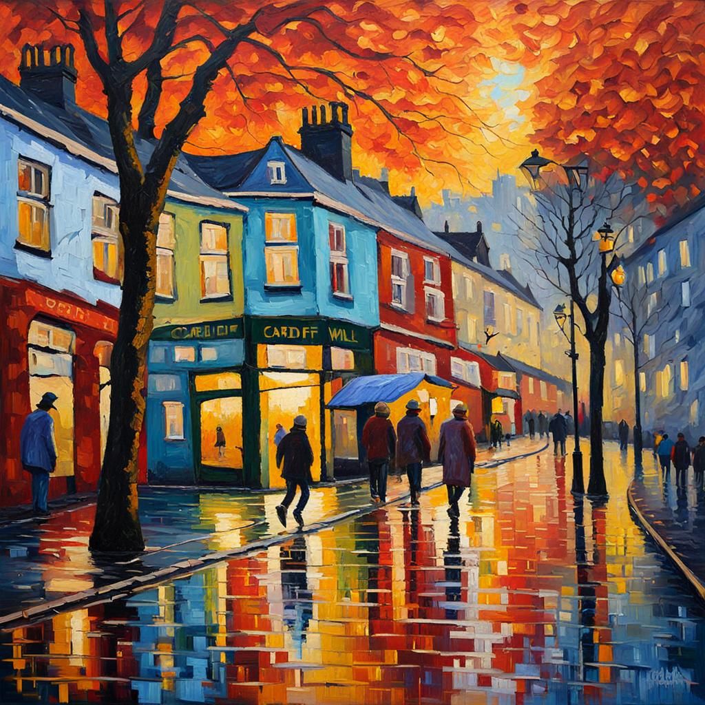 Cardiff, Wales, in Neo-Impressionist Style