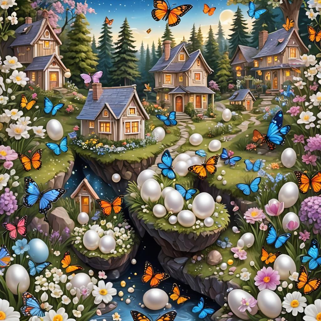 Pearlescent Magical Landscape with Sparkling Stream