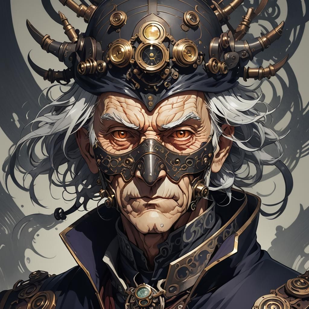 Steampunk Anime Old Man with Mask Digital Art