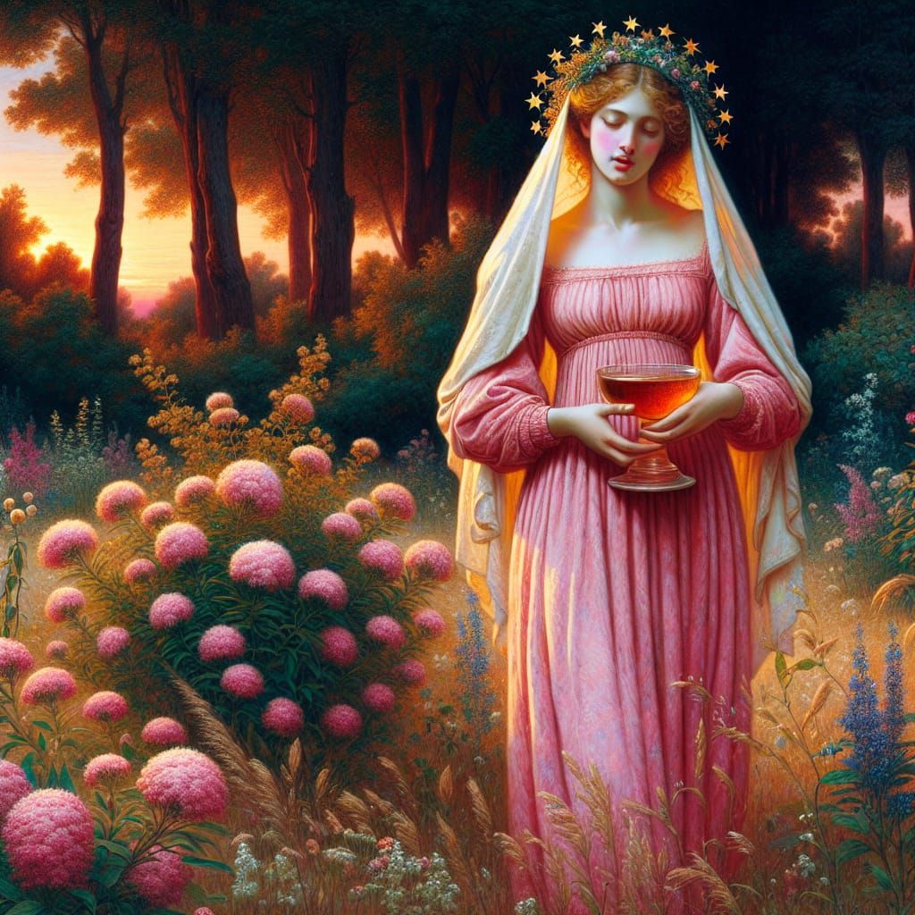 Bacchante in Star Veil with Wine, Renaissance Style