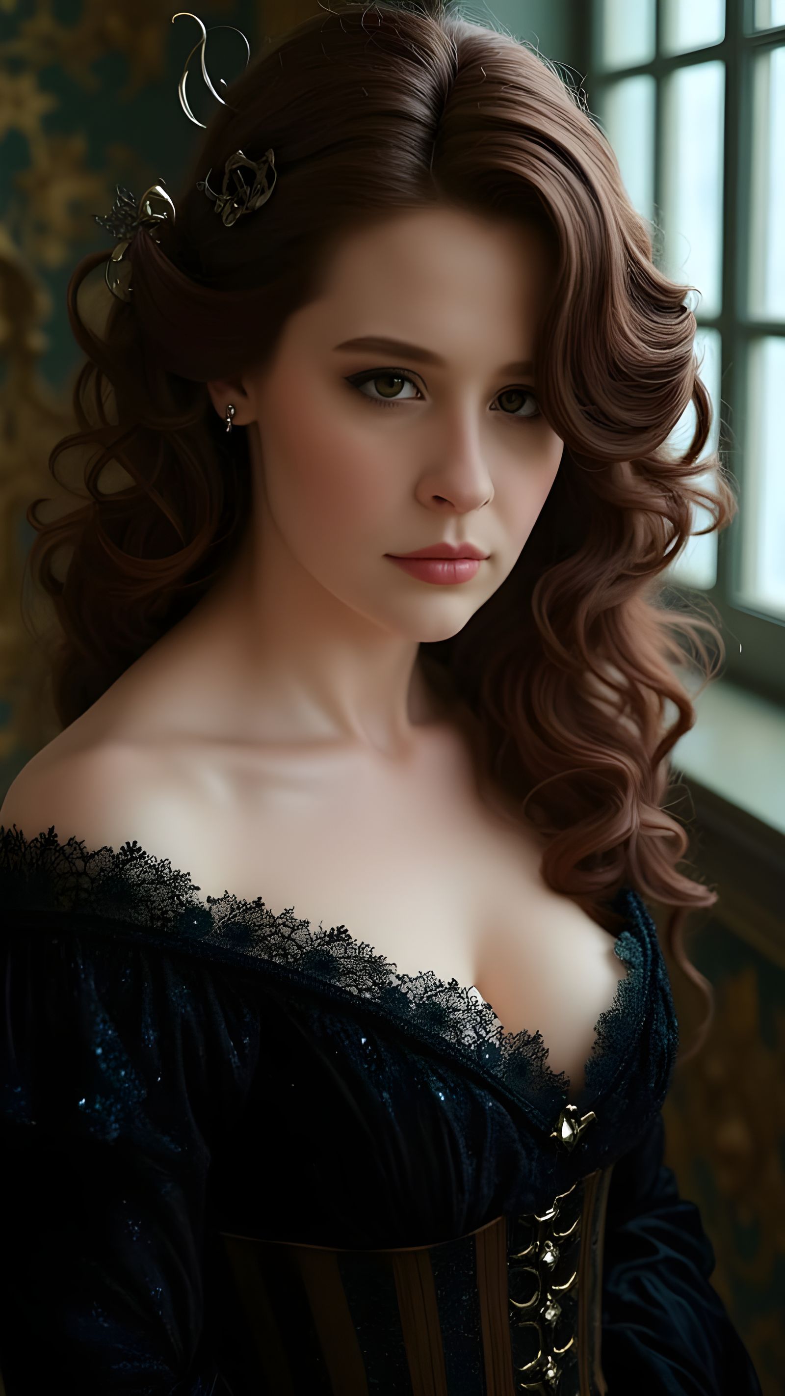 Elegant Rococo Lady in Velvet and Lace