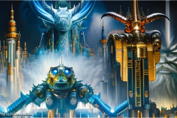 Detailed Biomechanical Demon with Fractal Weapon