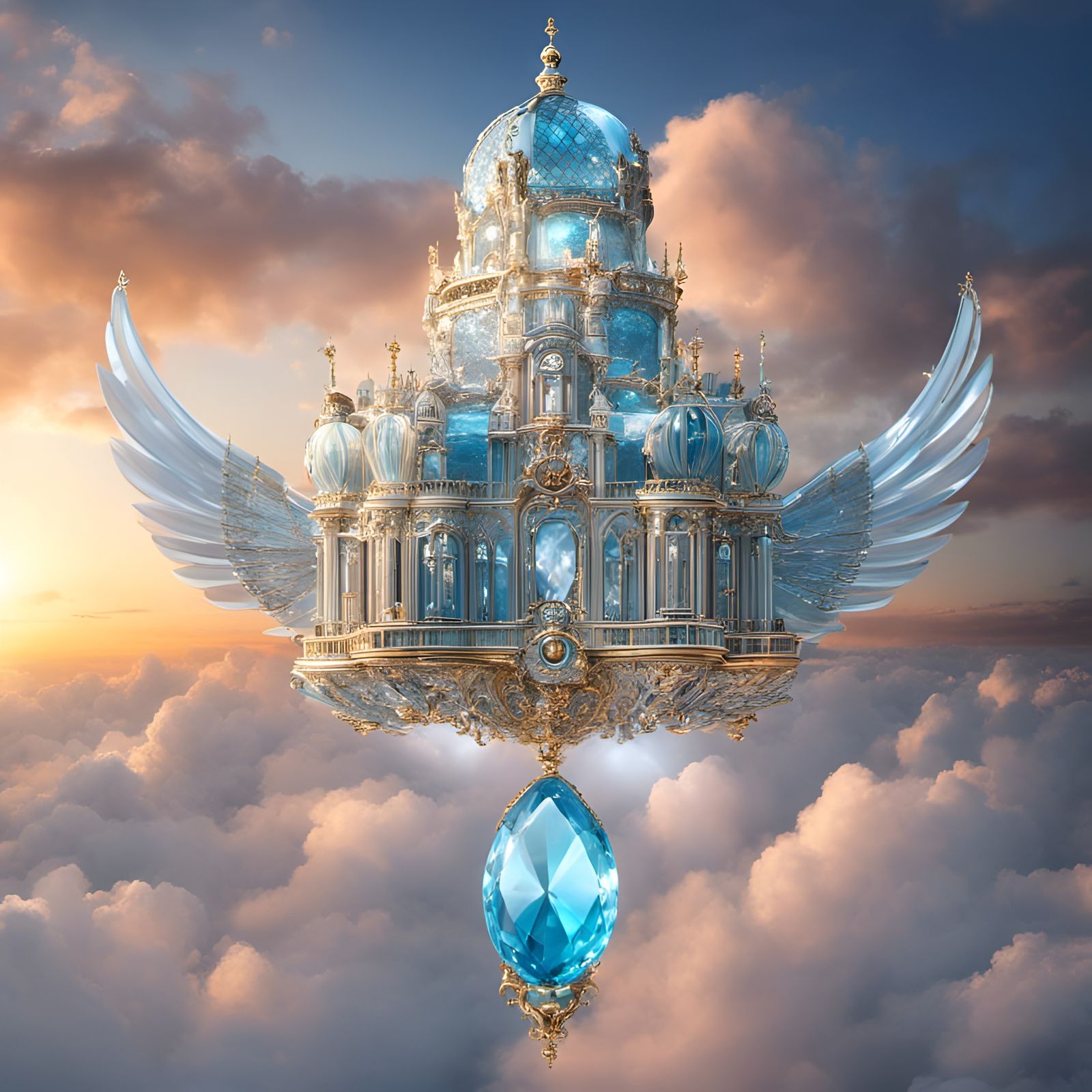 flying castle with wings