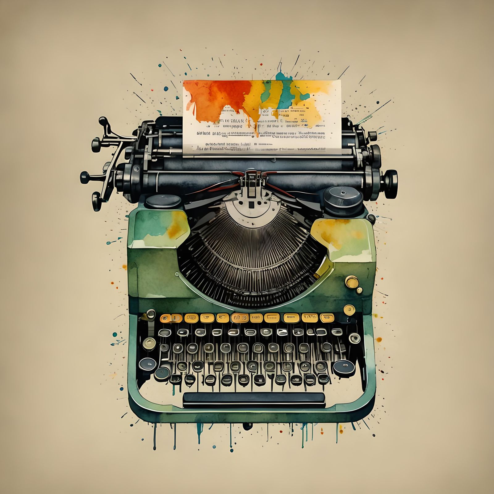 Watercolor Typewriter in Pop Art Style