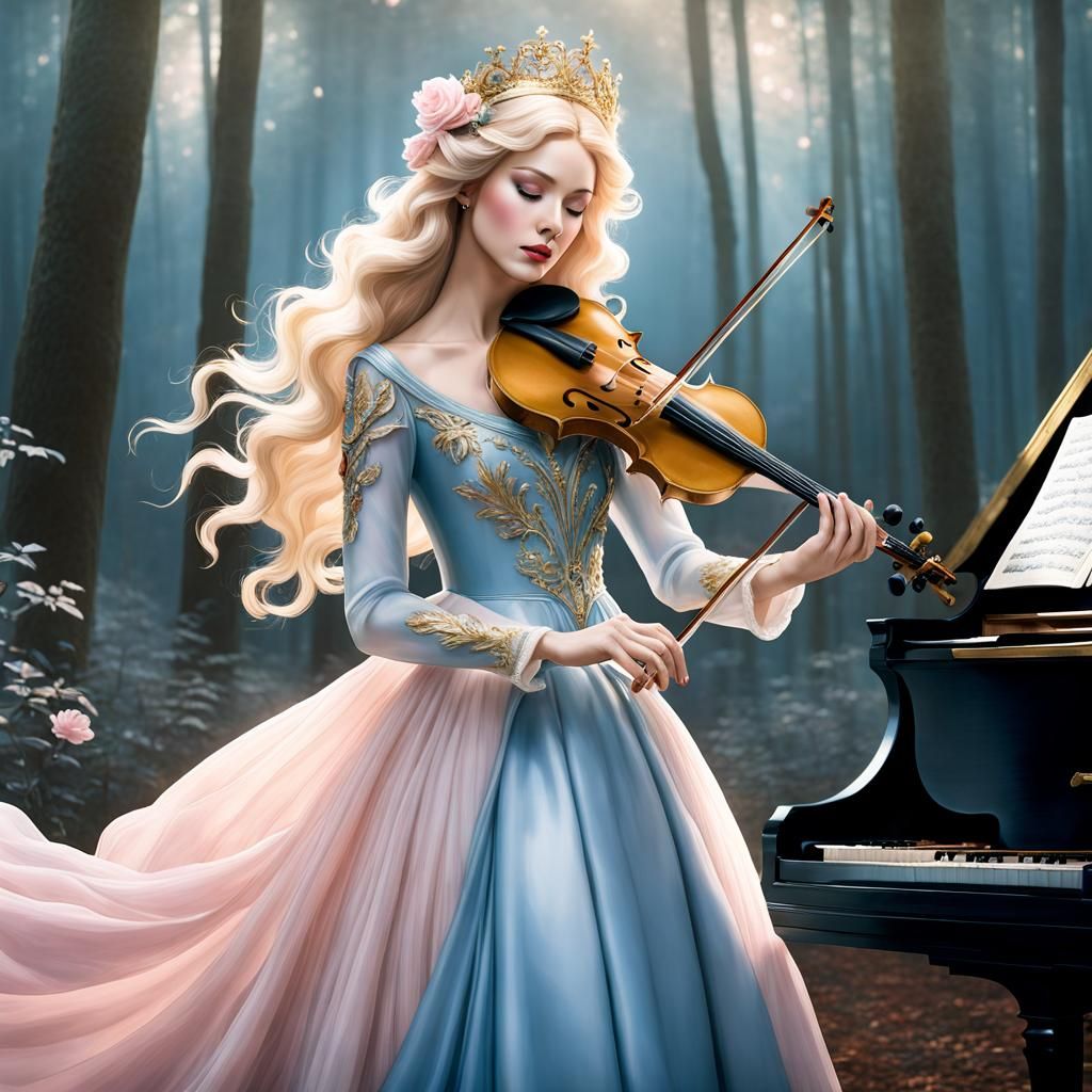 Ethereal Goddess Playing Music in Italian Forest