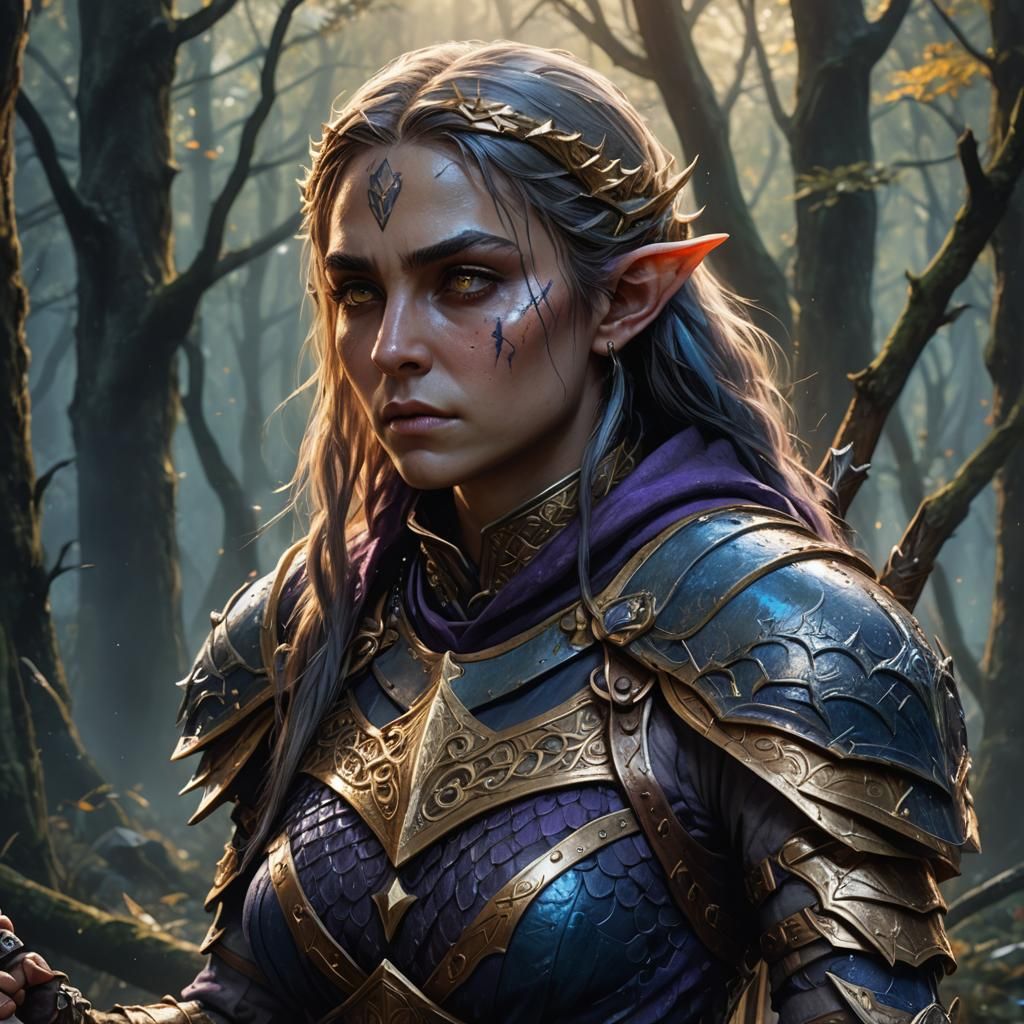 Elf Warrior Tormented in Mystic Forest: Dark Fantasy Art