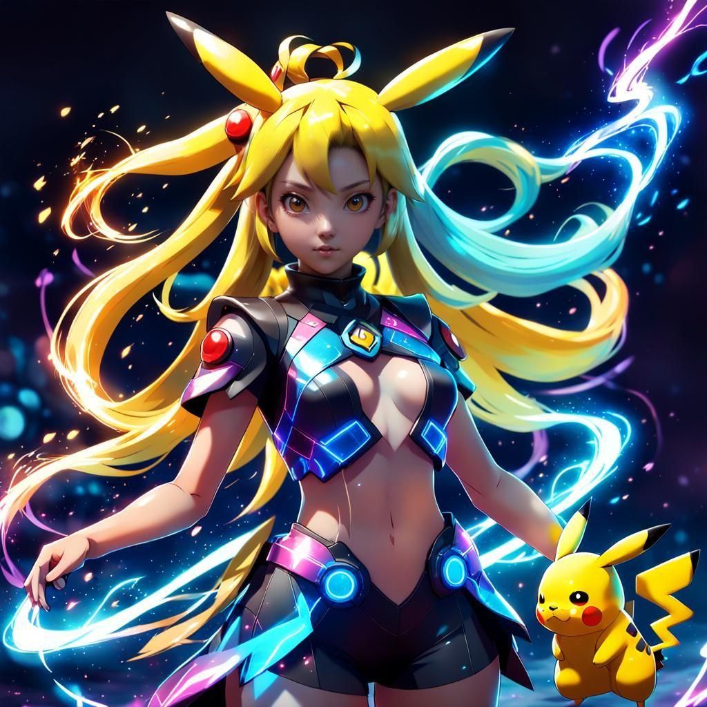 Anime-Inspired Pokémon Lady with Zeroora and Pikachu Design