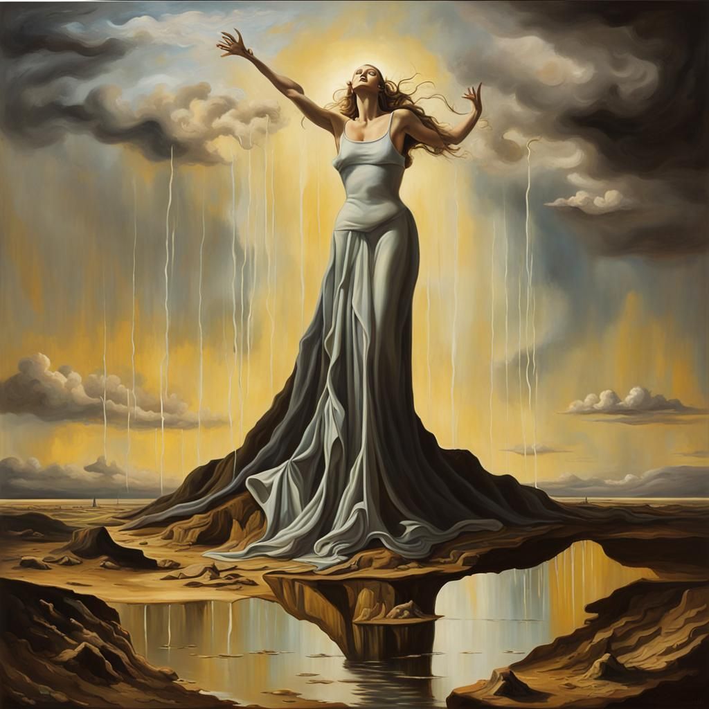 Surreal Beauty Rising from Ashes: Oil on Canvas