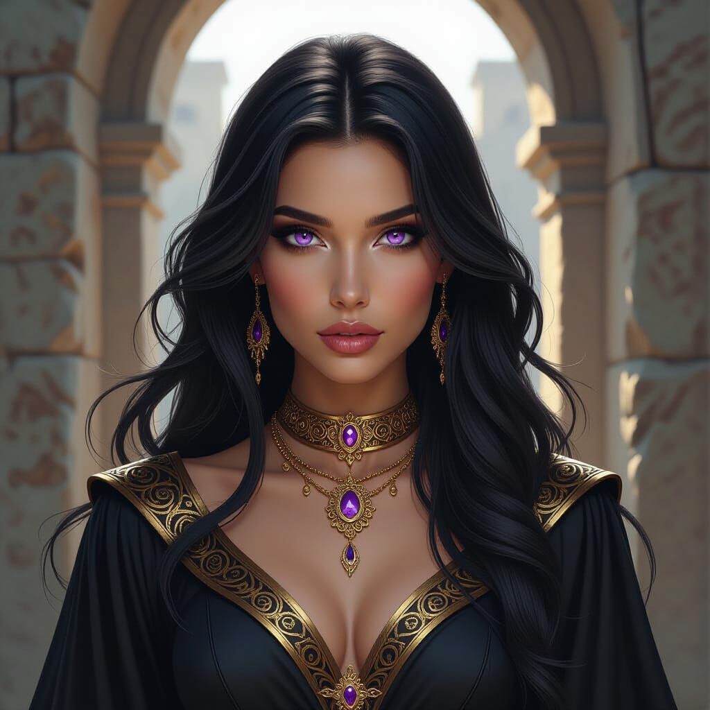 Sorceress with Violet Eyes, Dynamic Lighting Portrait
