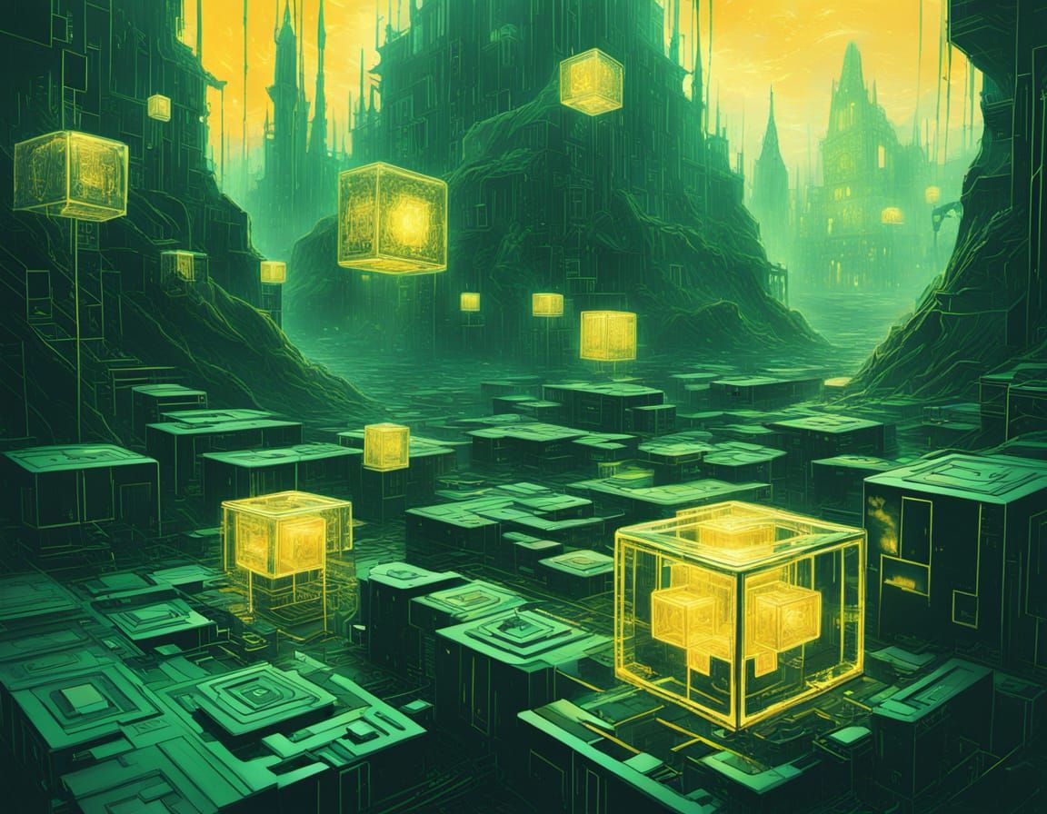 Abstract Cyberpunk Landscape Painting with Ethereal Glow