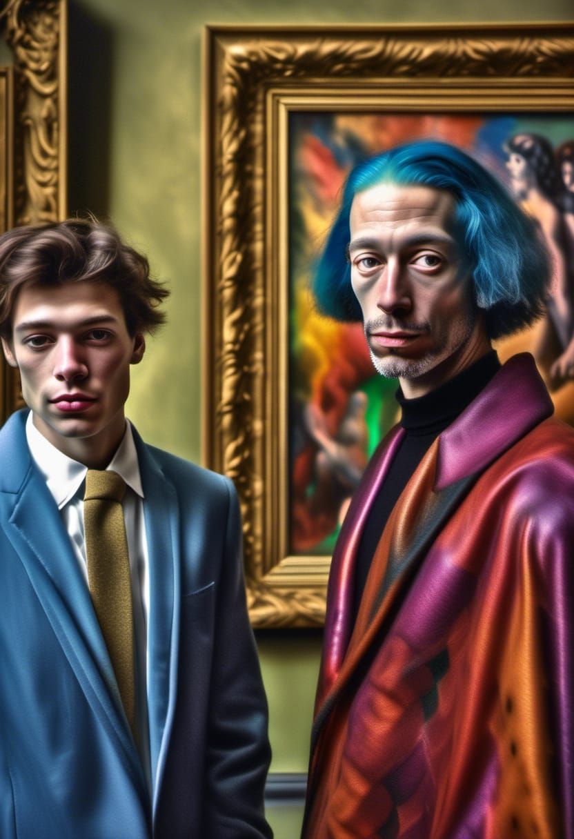 Happy Couple in Art Museum: Hyperrealistic Photograph