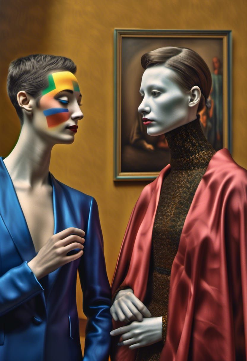 Couple in Art Museum: Hyperrealistic Fine Detail