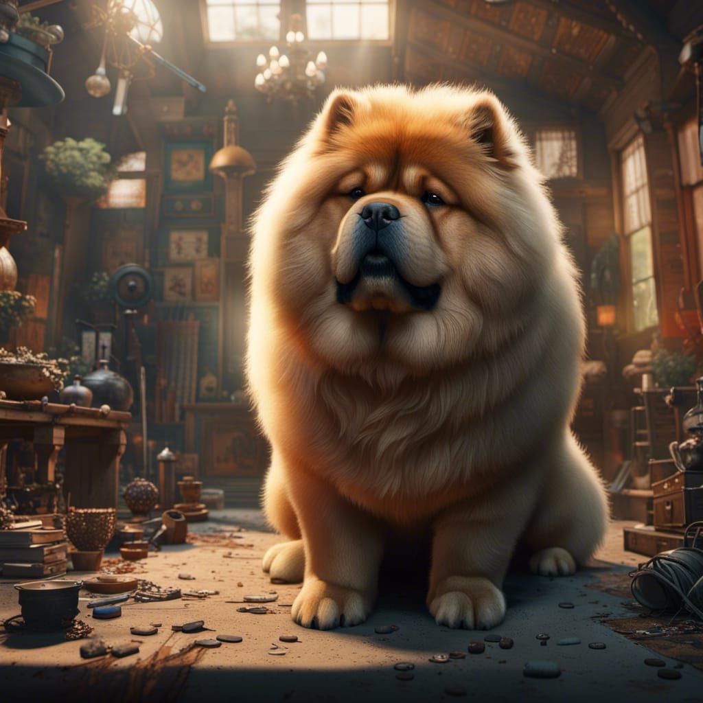 Attentive Chow Chow Dog in Detailed Matte Painting