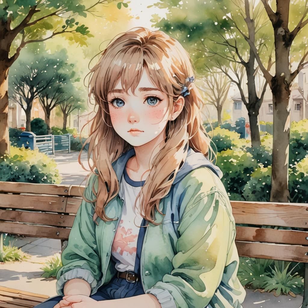 Overweight Teenage Girl in Soft Watercolor Anime Style