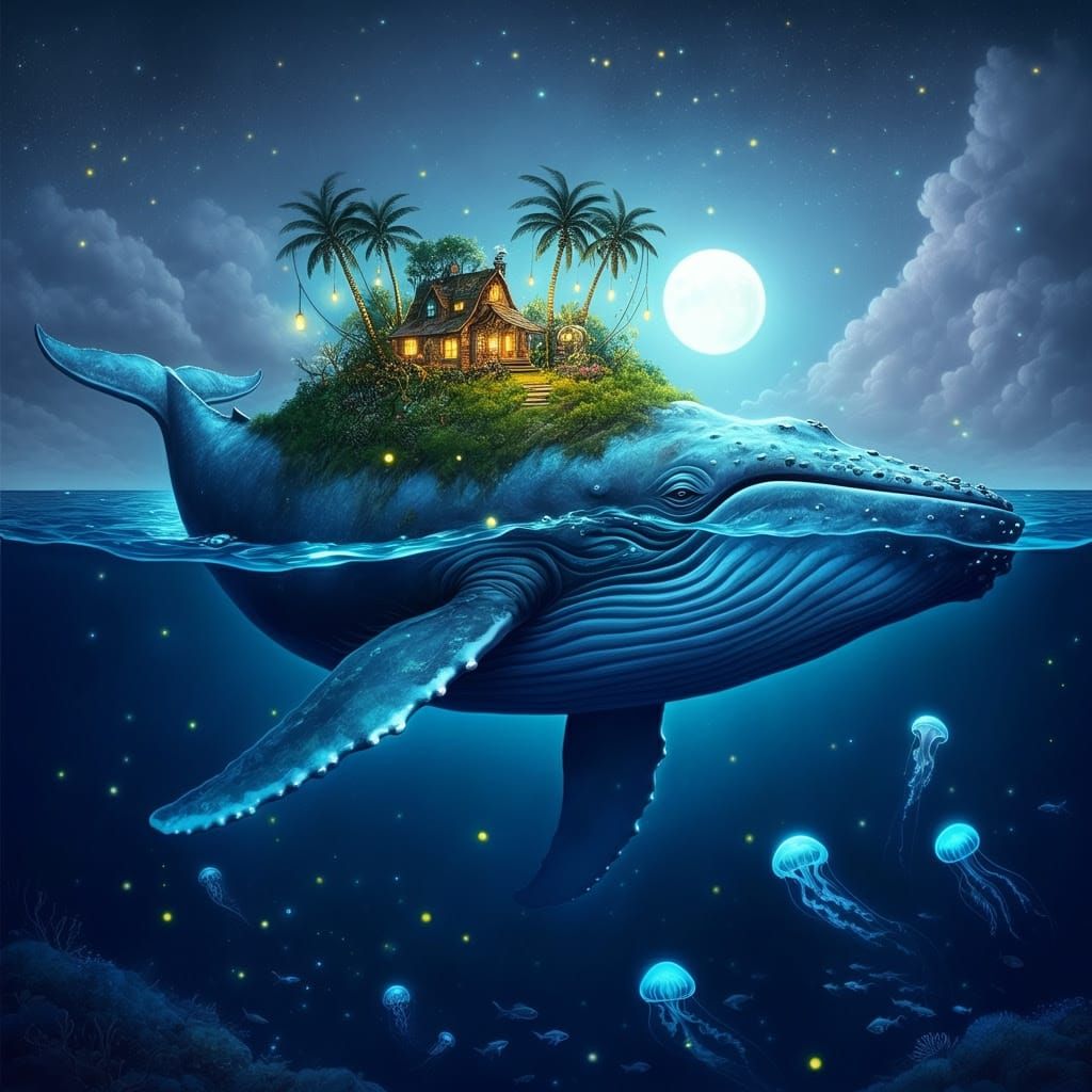 Celestial Whale Odyssey in Vibrant Aquatic Colors