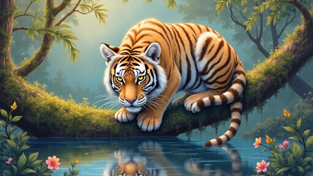 Exotic Tiger in Pastel Jungle Paradise