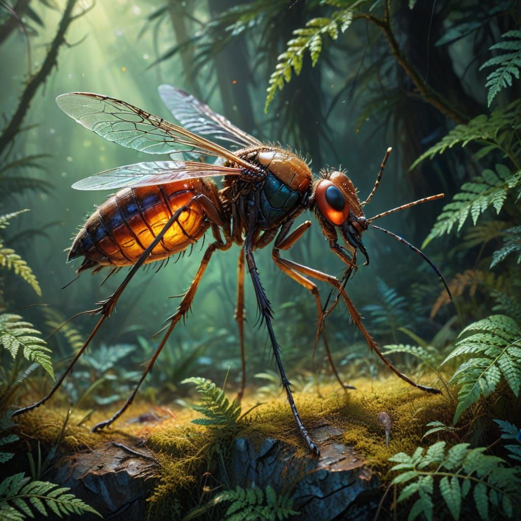 Fossilized Mosquito in Amber: Expressionist Matte Painting