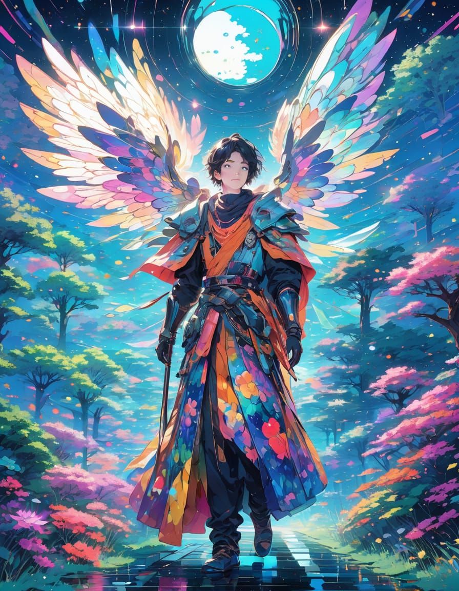 Surreal Fantasy Winged Beauty in Vibrant Anime Style