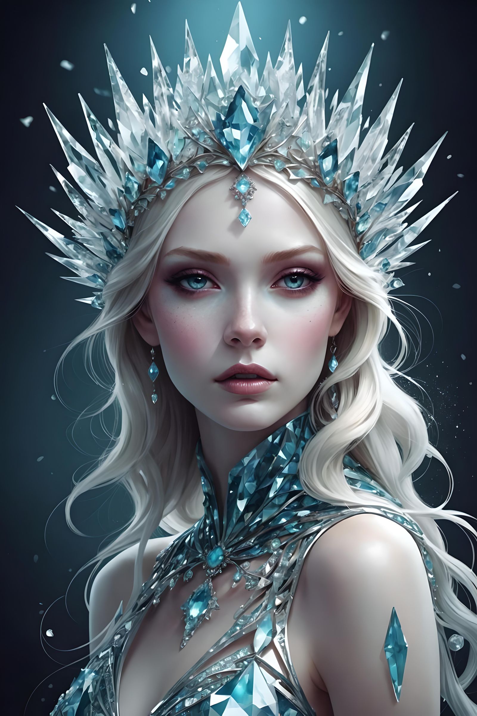 Icy Crystal Woman with Crown as Fantasy Art