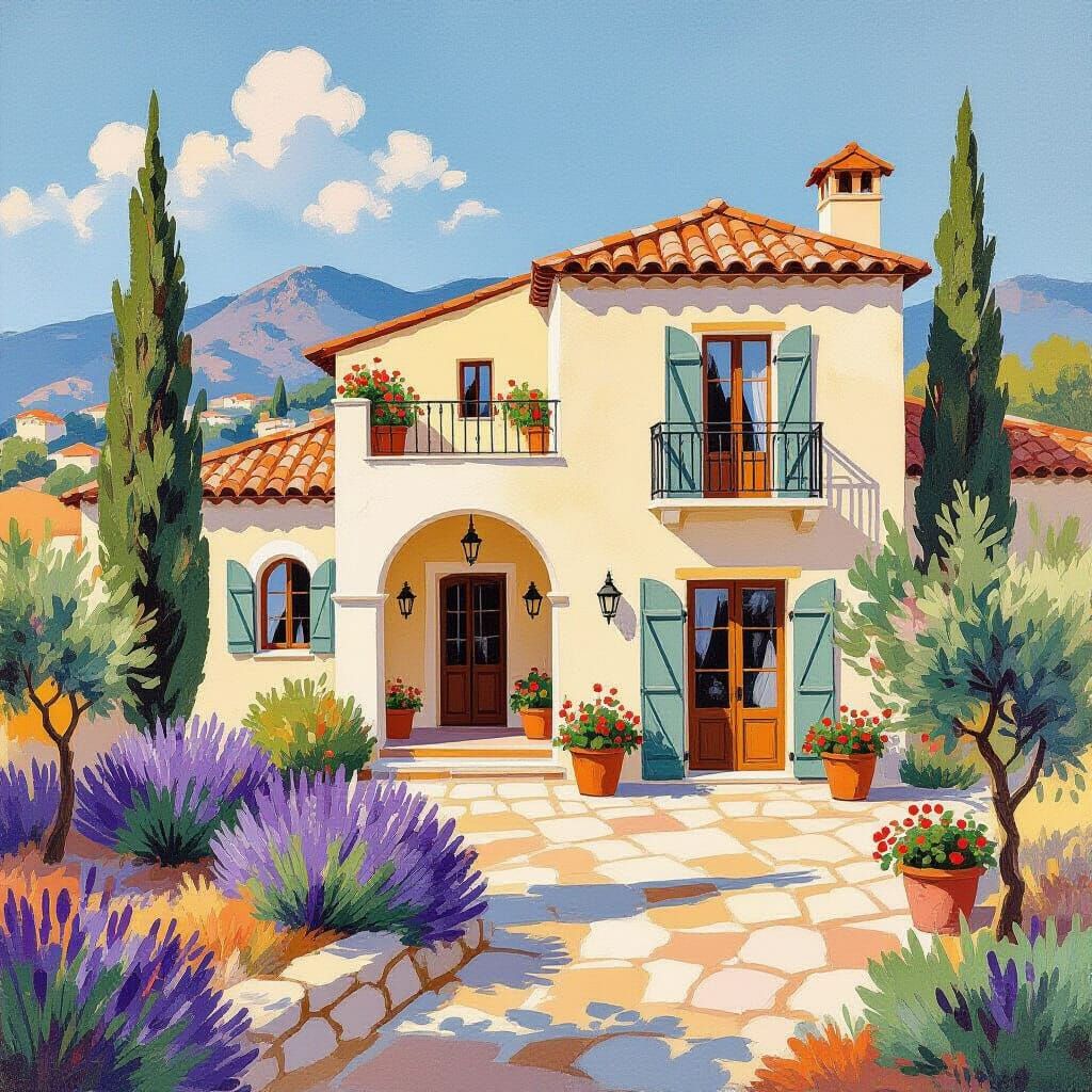 Mediterranean Villa in Gouache Style