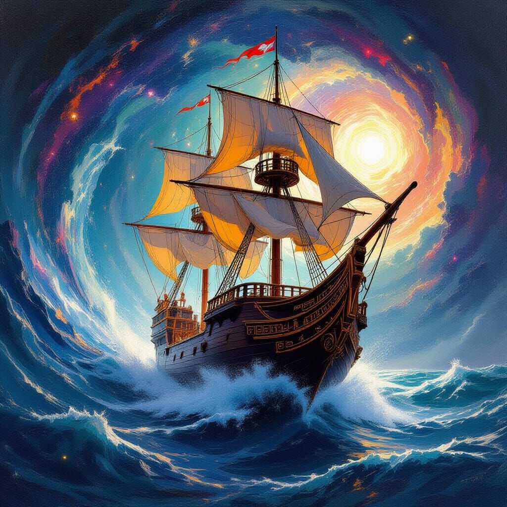 Galleon in Maelstrom Swept into Cosmic Galaxy