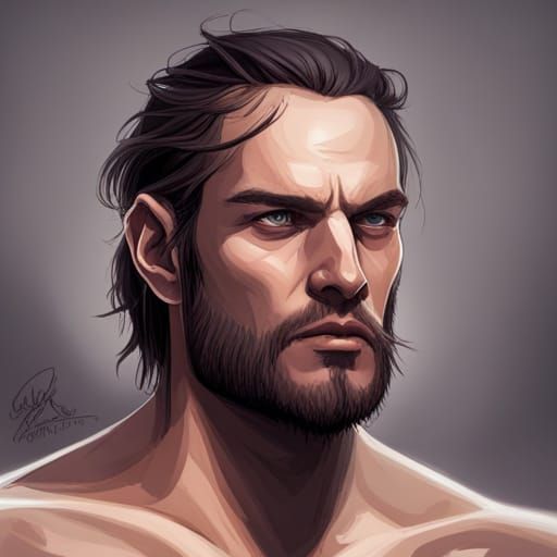 Handsome Half-Orc Portrait in Art Nouveau Style