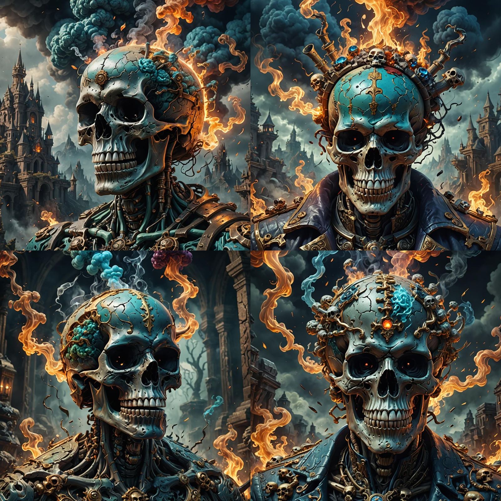 Smoking Skull Brain Loss in Detailed Matte Painting