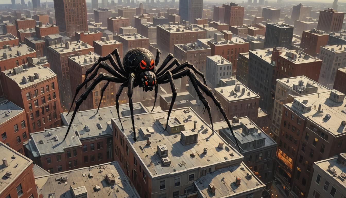 Giant Spider Crawls Across Cityscape