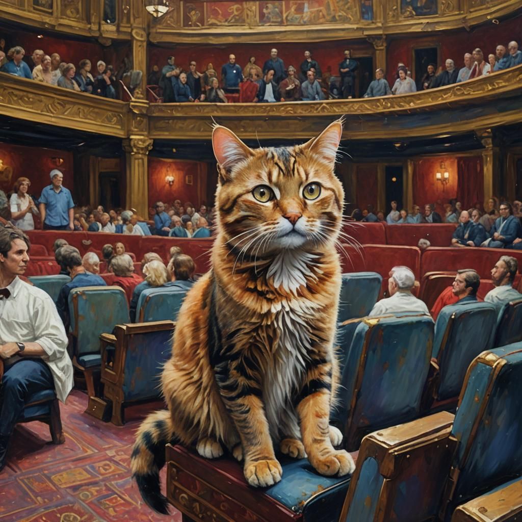 Majestic Theatre Cat in Oil Painting Style